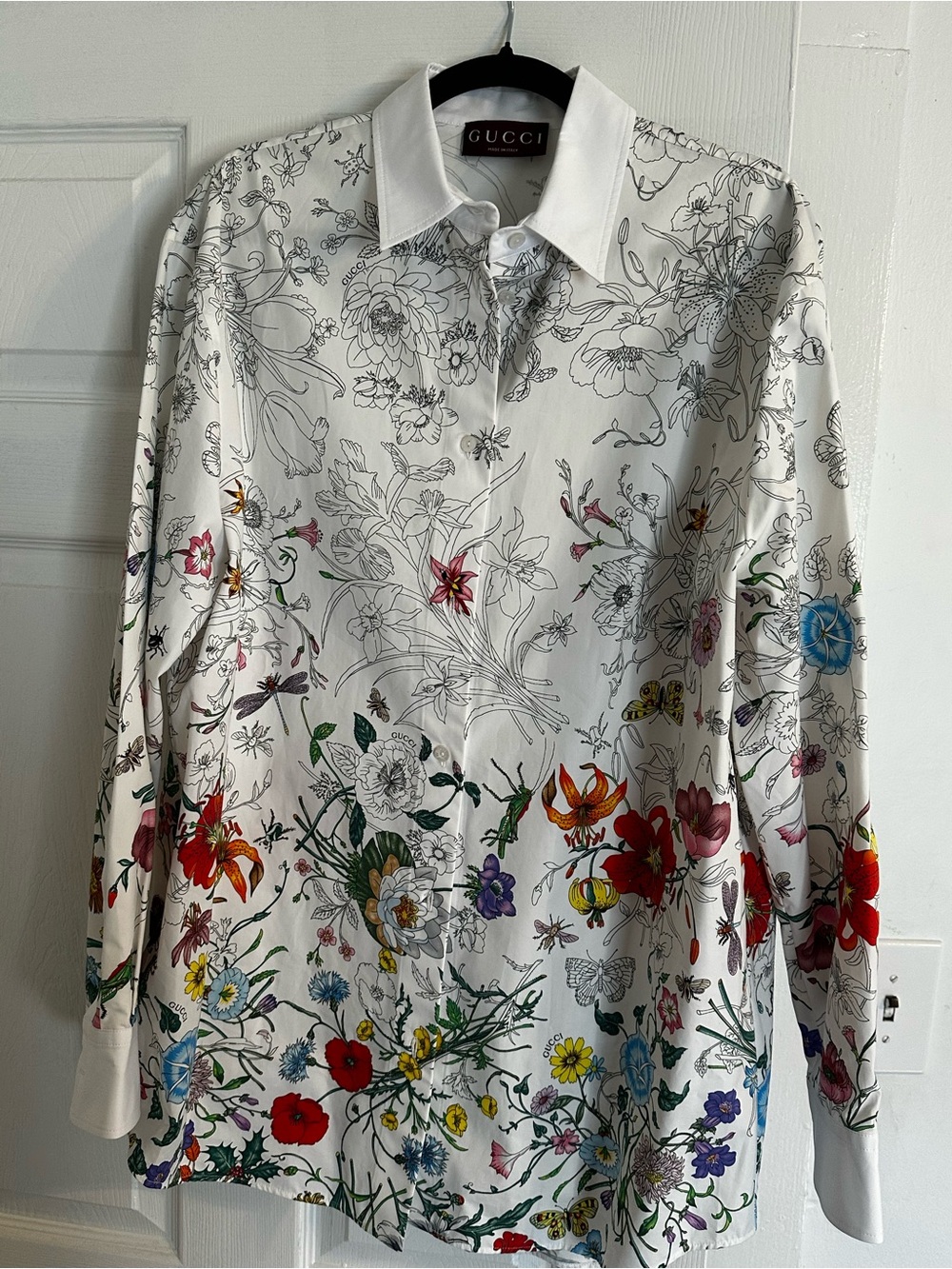Gucci White Floral Multicolor Long-Sleeve Button-Down Shirt